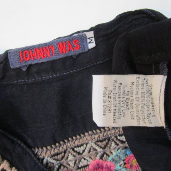 Wounded Navy Floral Embroidery Top Blouse Rayon Crinkle Bohemian - Picture 6 of 9